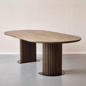 Matteo - Plank tafel handgemaakt schrijnwerk tafel met lattenbodem in gerookt massief eiken 240x120x77 cm