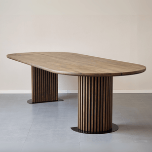 Matteo - Plank tafel handgemaakt schrijnwerk tafel met lattenbodem in gerookt massief eiken 300x120x77 cm