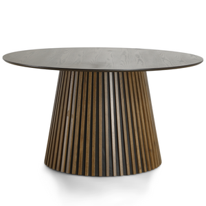 Lewis - Ronde lamellen eettafel in gerookt eikenfineer Ø140