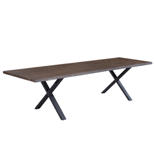 Susan Plankentafel - 300x95 cm - in gerookt eiken met kruispoten - (Voorbereid voor aanzetbladen)