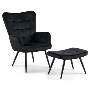 Allison Fauteuil met Kruk - zwart velours