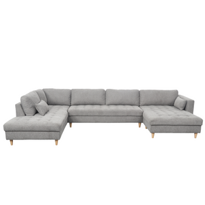 Brandy - Rechtshoekige U-bank in grijs met chaise longue - L: 360 x D: 211 x H: 78 cm