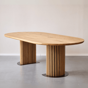 Matteo - Plank tafel handgemaakt schrijnwerk tafel met lattenbodem in geolied/naturel massief eiken 240x120x77 cm