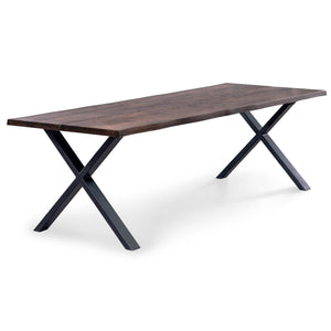 Susan Plankentafel - 240x95 cm - in gerookt eiken met kruispoten - (Voorbereid voor aanzetbladen)