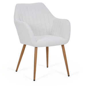 Vanessa eetkamerstoel met armleuningen - witte bouclé en eikenlook