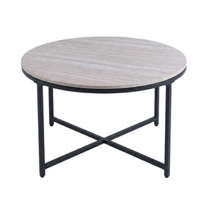Ashley salontafel Ø80 cm in travertin look met zwarte kruispoot