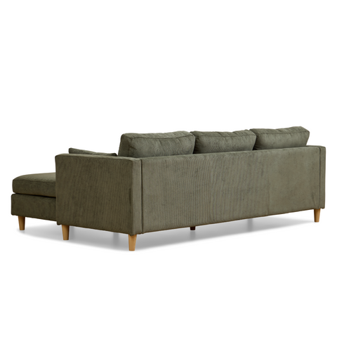 Ellis - Omkeerbare chaise longue bank met links- en rechtszijdige opstelling in groen fluweel - L: 215 x D: 82 x H: 78 cm