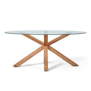 Sidney - Glazen eettafel met massief eiken poten 175x90 cm
