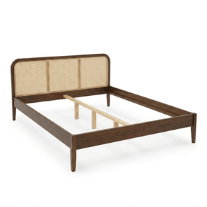 Jamie bedframe in gerookt eikenhout met rotan hoofdbord 180x200 cm