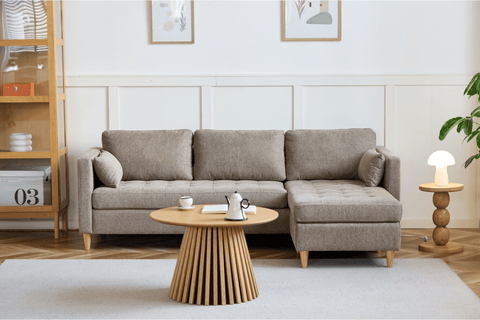 Lulu - Rechter en linker chaise longue bank in zand - L: 215 x D: 82 x H: 78 cm