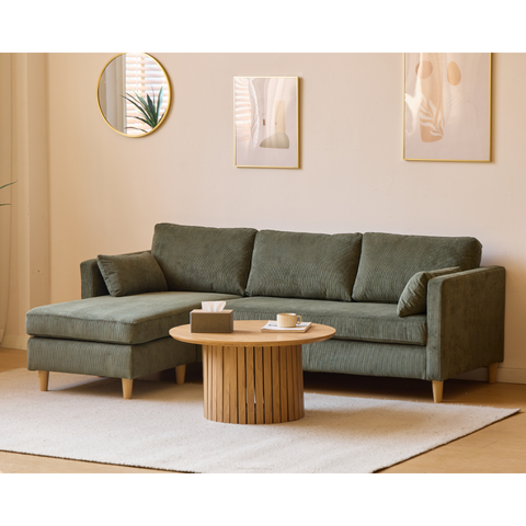 Ellis - Omkeerbare chaise longue bank met links- en rechtszijdige opstelling in groen fluweel - L: 215 x D: 82 x H: 78 cm