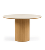 Eetkamerset – Enzo-eettafel van eikenhout met stenen tafelblad + 4 x Bella-eetkamerstoelen met gevlochten zitting en eikenlook