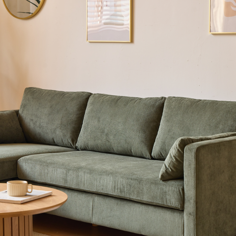 Ellis - Omkeerbare chaise longue bank met links- en rechtszijdige opstelling in groen fluweel - L: 215 x D: 82 x H: 78 cm