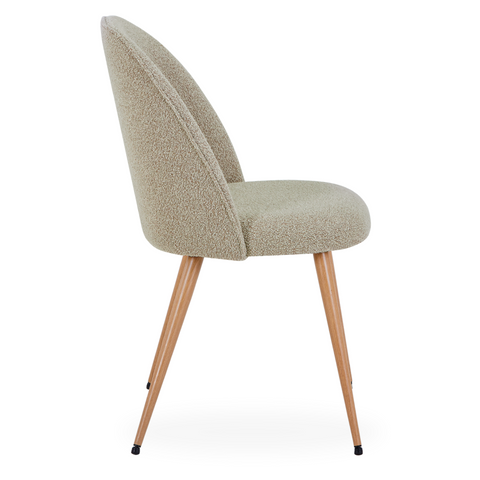 Annika eetkamerstoel – Beige bouclé stof met poten in eikenhoutlook