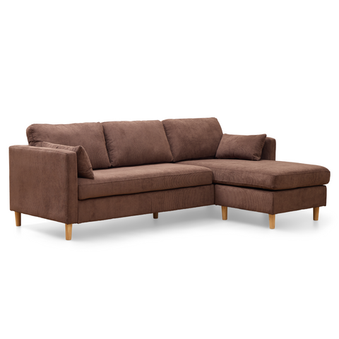 Ellis - Rechts- en linkszijdig omkeerbare chaise longue bank in bruin fluweel - L: 215 x D: 82 x H: 78 cm