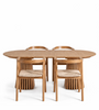 Eetkamerset – Lewis-eettafel met uitschuifbare lamellen in eikenfineer + 4 x Tori-eetkamerstoelen met gevlochten zitting in eikenhout