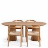 Eetkamerset – Lewis-eettafel met uitschuifbare lamellen in eikenfineer + 4 x Tori-eetkamerstoelen met gevlochten zitting in eikenhout