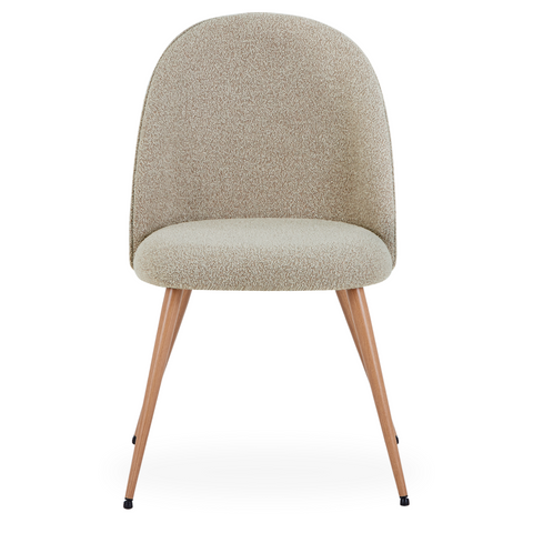 Annika eetkamerstoel – Beige bouclé stof met poten in eikenhoutlook