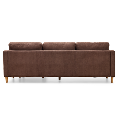 Ellis - Rechts- en linkszijdig omkeerbare chaise longue bank in bruin fluweel - L: 215 x D: 82 x H: 78 cm