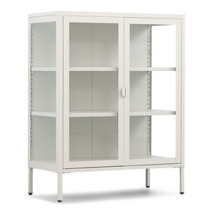 Herman glazen dressoir/vitrinekast - Beige metaal 80x40x105cm