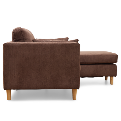 Ellis - Rechts- en linkszijdig omkeerbare chaise longue bank in bruin fluweel - L: 215 x D: 82 x H: 78 cm