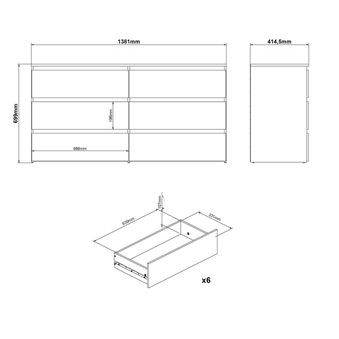 Maise commode 70x138x41 cm met 6 laden in wit