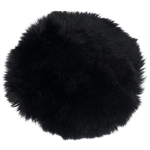Zwart rond kussen van lamsvacht Ø35 cm Imitatie