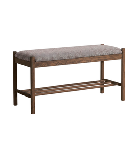 Mathew bank van gerookt eikenhout met gestoffeerde zitting in de kleur zand, 90x35x45 cm