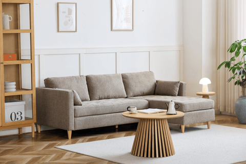 Lulu - Rechter en linker chaise longue bank in zand - L: 215 x D: 82 x H: 78 cm