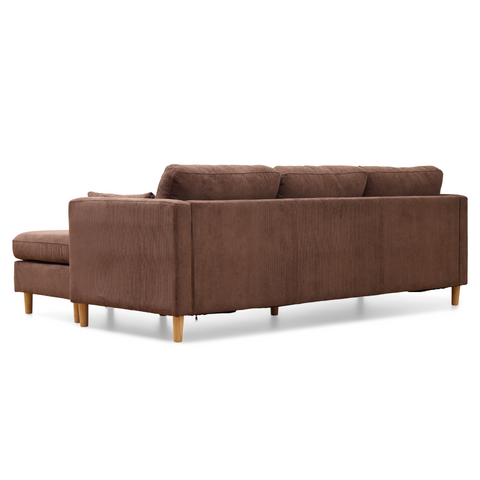 Ellis - Rechts- en linkszijdig omkeerbare chaise longue bank in bruin fluweel - L: 215 x D: 82 x H: 78 cm