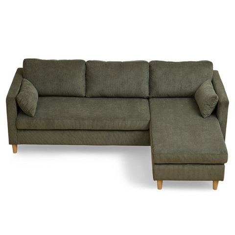 Ellis - Omkeerbare chaise longue bank met links- en rechtszijdige opstelling in groen fluweel - L: 215 x D: 82 x H: 78 cm