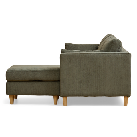Ellis - Omkeerbare chaise longue bank met links- en rechtszijdige opstelling in groen fluweel - L: 215 x D: 82 x H: 78 cm