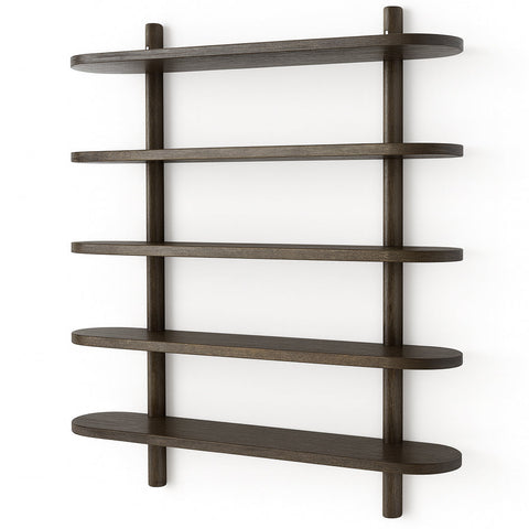 Juliet wandplank in gerookt eiken met 5 planken H:140 x D:22 x B:75 cm