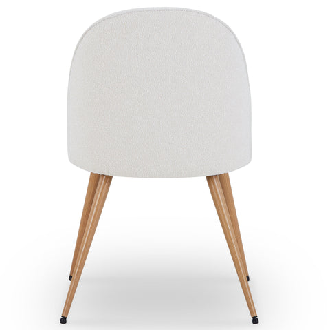 Annika eetkamerstoel – Witte bouclé stof met poten in eikenhoutlook