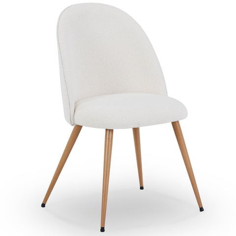 Annika eetkamerstoel – Witte bouclé stof met poten in eikenhoutlook