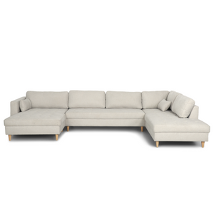 Brandy - Linkshoekige U-bank in beige met chaise longue - L: 360 x D: 211 x H: 78 cm