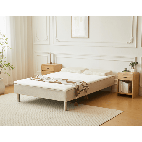 Boxspring in beige 140x200 cm met 4 cm topmatras van PU-schuim excl. poten