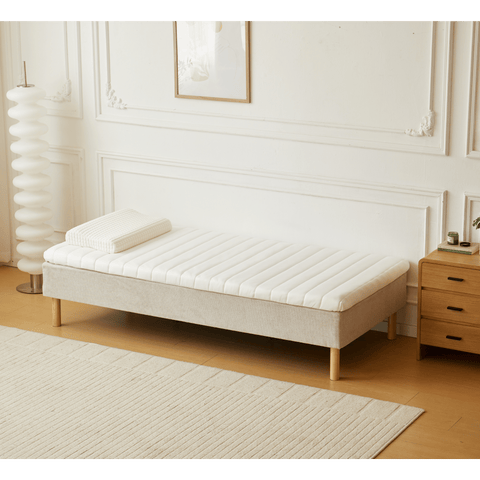 Premium boxspring in beige 90x200 cm met 7 cm topmatras van traagschuim excl. poten