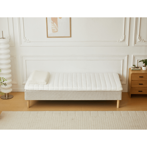 Premium boxspring in beige 90x200 cm met 7 cm topmatras van traagschuim excl. poten