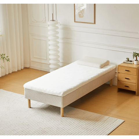 Premium boxspring in beige 90x200 cm met 7 cm topmatras van traagschuim excl. poten