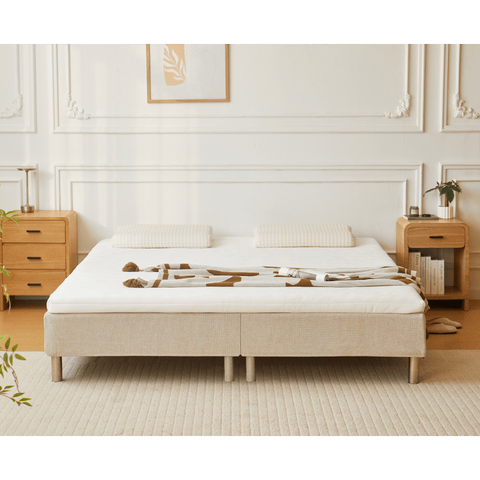 Premium boxspring in beige 180x200 cm met 7 cm topmatras van traagschuim excl. poten