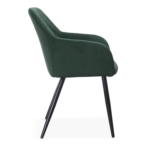 Carlo eetkamerstoel - Groene fluweel met armleuningen