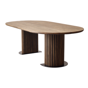 Matteo - Plank tafel met lattenbodem in gerookt massief eiken 240x120x77 cm