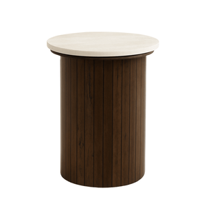 Enzo bijzettafel met steenblad en gerookte eiken lamellenpoot Ø40 cm