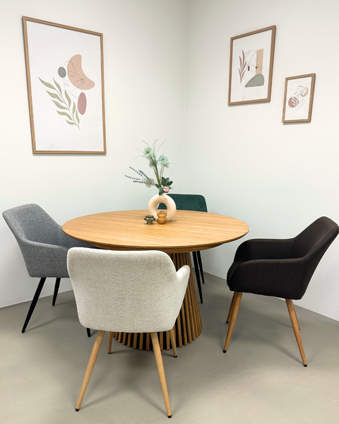 Jenna eetkamerstoel - beige textiel met eikenlook