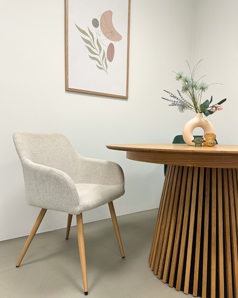 Jenna eetkamerstoel - beige textiel met eikenlook