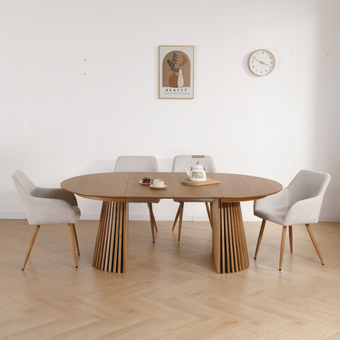 Jenna eetkamerstoel - beige textiel met eikenlook
