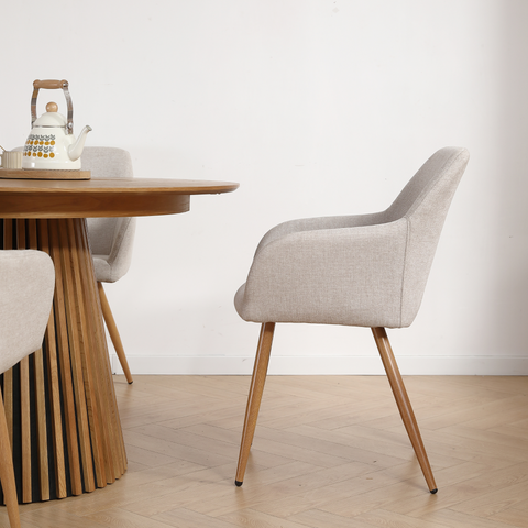 Jenna eetkamerstoel - beige textiel met eikenlook