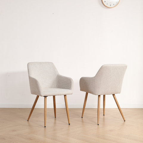 Jenna eetkamerstoel - beige textiel met eikenlook