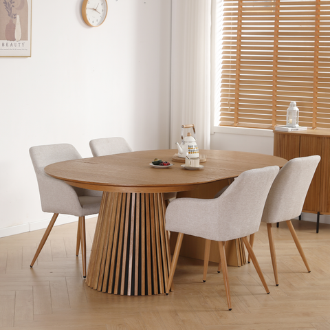 Jenna eetkamerstoel - beige textiel met eikenlook